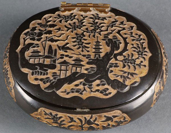 A VERY FINE CHINESE GILT BRONZE INK BOX, 18TH C (1 of 5)