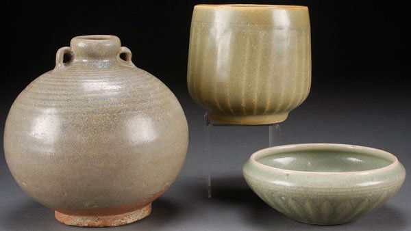 A THREE VIETNAMESE TRAN DYNASTY CELADON GLAZED (1 of 5)