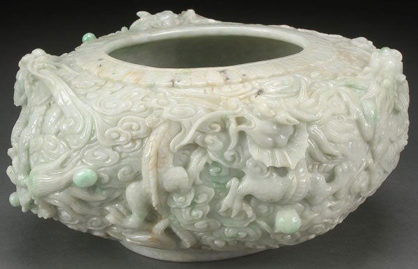 A FINE CHINESE CARVED “DRAGONS” JADEITE WATER (1 of 6)