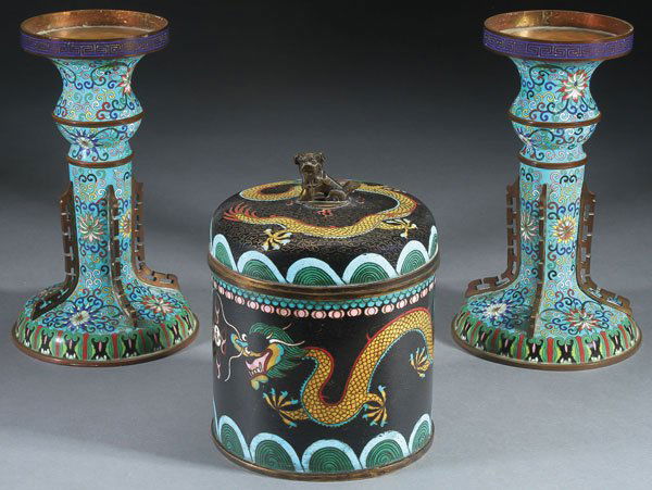 A THREE PIECE GROUP OF CHINESE ENAMELED BRONZE (1 of 9)