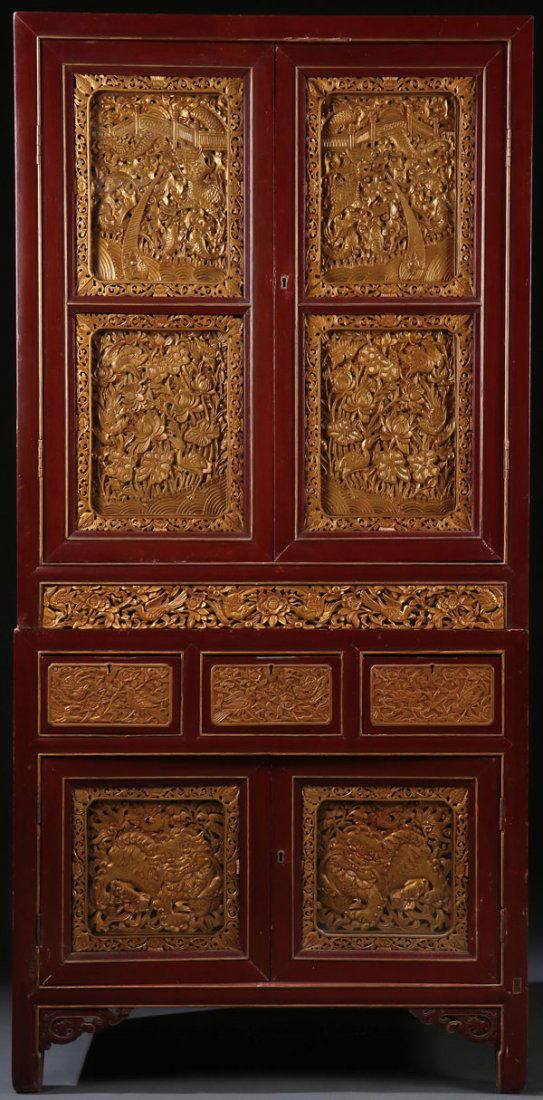 A FINE CHINESE CARVED AND GILT WOOD CABINET (1 of 1)