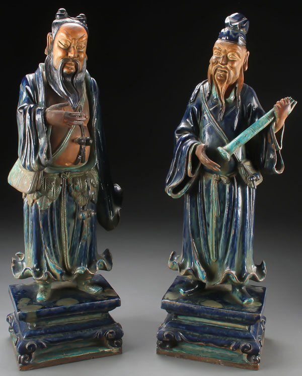 A LARGE PAIR OF CHINESE TERRA COTTA GLAZED (1 of 1)