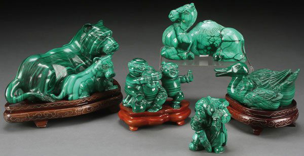 A GROUP OF FINE CHINESE CARVED MALACHITE FIGURES (1 of 1)