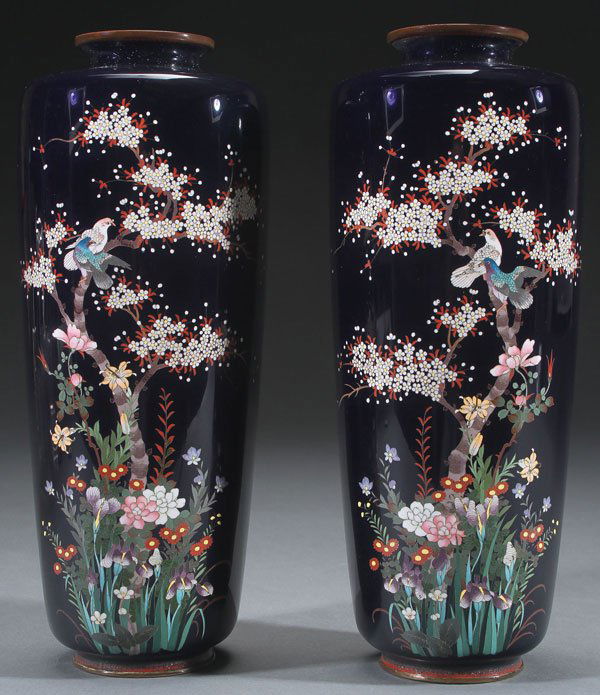 MATCHING PAIR OF JAPANESE CLOISONNÉ ENAMEL VASES (1 of 1)
