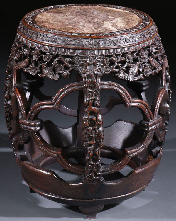 A GOOD CHINESE EXPORT CARVED HARDWOOD AND MARBLE (1 of 7)