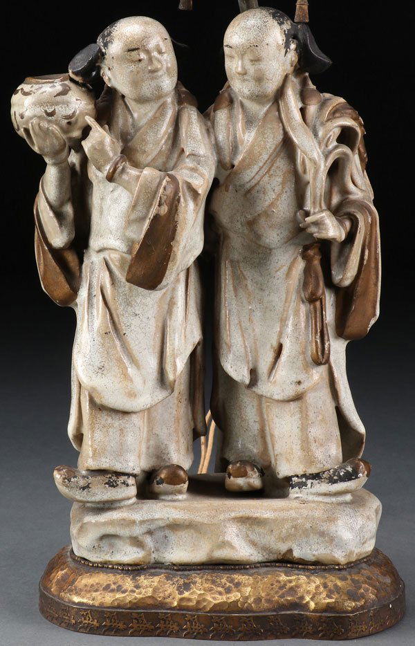 A CHINESE PAINTED WHITE GLAZED FIGURAL POTTERY (1 of 5)