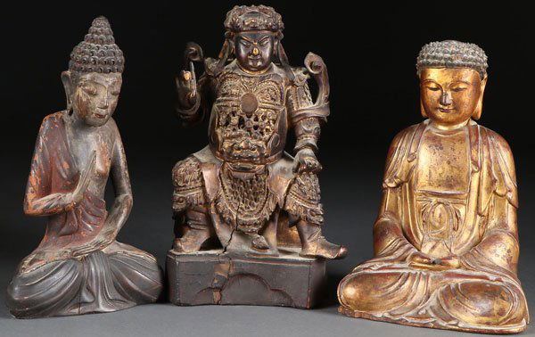 THREE CARVED POLYCHROME AND GILT WOOD DEITIES (1 of 6)