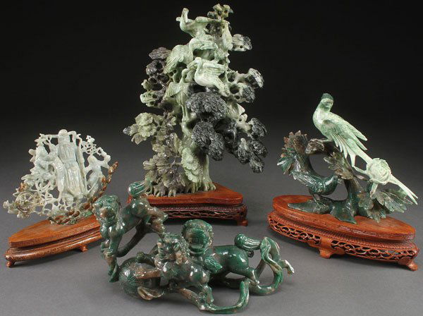 FOUR CHINESE CARVED JADEITE FIGURAL GROUPS (1 of 1)