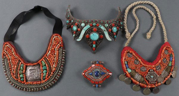 FOUR TIBETAN SILVER ORNAMENTS, 20TH CENTURY (1 of 1)