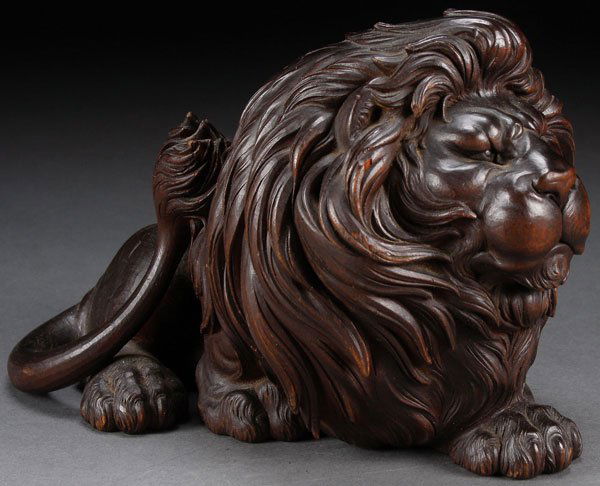 JAPANESE CARVED WOOD “LION” OKIMONO, MEIJI PERIOD (1 of 5)