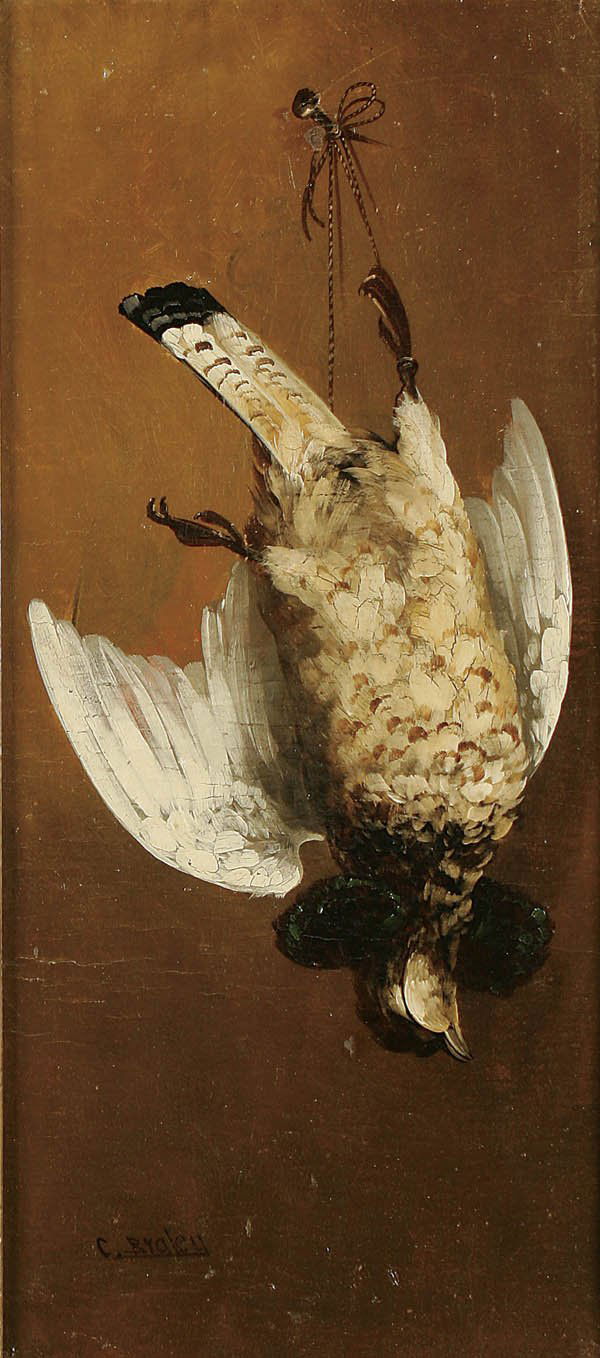 CLARENCE E. BRALEY (American 1854-1927) "Partridg: CLARENCE E. BRALEY (American 1854-1927) "Partridge" and "Pheasant" (a pair), oil on board, both signed lower left. 24"x11" each. Estimate $800-$1,000