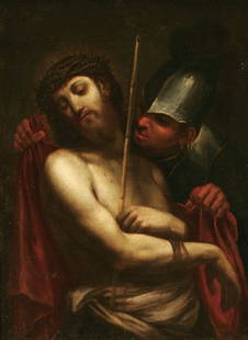 Attributed to LODOVICO CARRACCI (Italian 1627-171: Attributed to LODOVICO CARRACCI (Italian 1627-1715) "The Mocking of Christ" oil on canvas laid down, unsigned. 39.5"x30" (100cm x 76cm). Estimate $2,000-$3,000 GLOSSARY OF TERMS FOR PAINTINGS: "Attrib