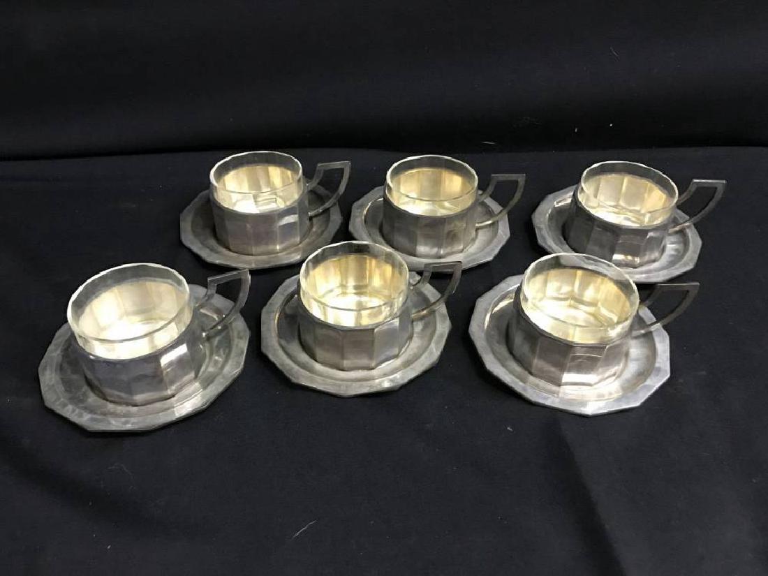 Lot Of  6 800 Silver Coffee Cups And Saucers With Glass (1 of 4)