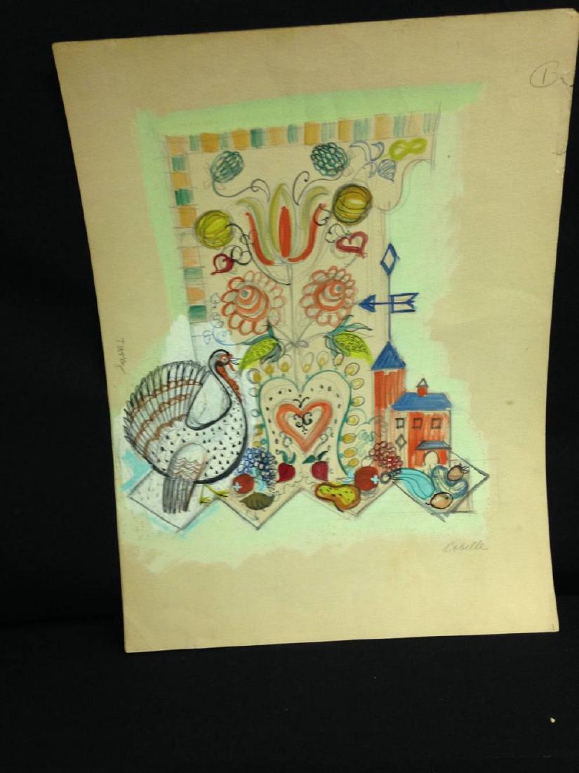 Charles Cobelle Mural Study Approx 18x24 Turkey: Charles Cobelle Mural Study Approx 18x24 Turkey Est Value $100-200