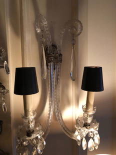 Pair of Venetian 2 armed Crystal Glass Sconces 24.5: Pair of Venetian 2 armed Crystal Glass Sconces 24.5 Tall x 11.5D x 16W est value $100-200