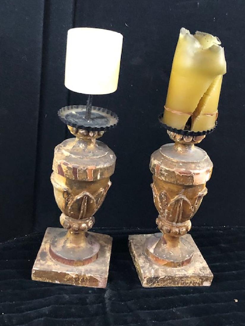 Pair of Wood Carved Candlestick Holders 10.5Hx4.5W (1 of 4)