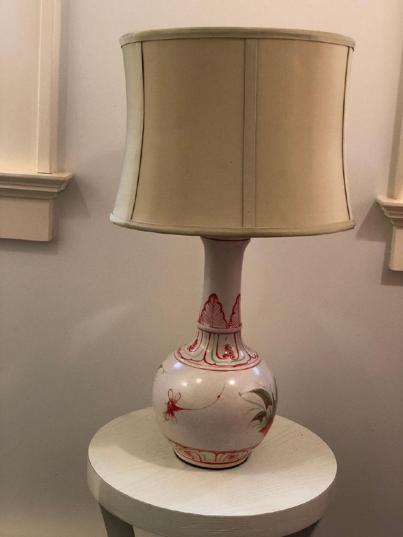Jamie Young Painted Porcelin Lamp w/Silk Shade 6 x 21: Jamie Young Painted Porcelin Lamp w/Silk Shade 6 x 21 PICK UP IN NEW HAVEN,CT est value $100-150