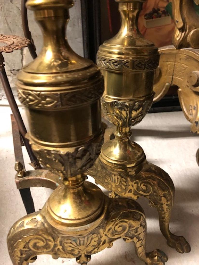 Brass Andirons PICK UP IN PECONIC/RIVERHEAD: Brass Andirons PICK UP IN PECONIC/RIVERHEAD est value $50-100