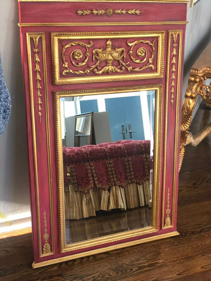 Red and Gold Painted Mirror Marie Antoinette Style (1 of 4)