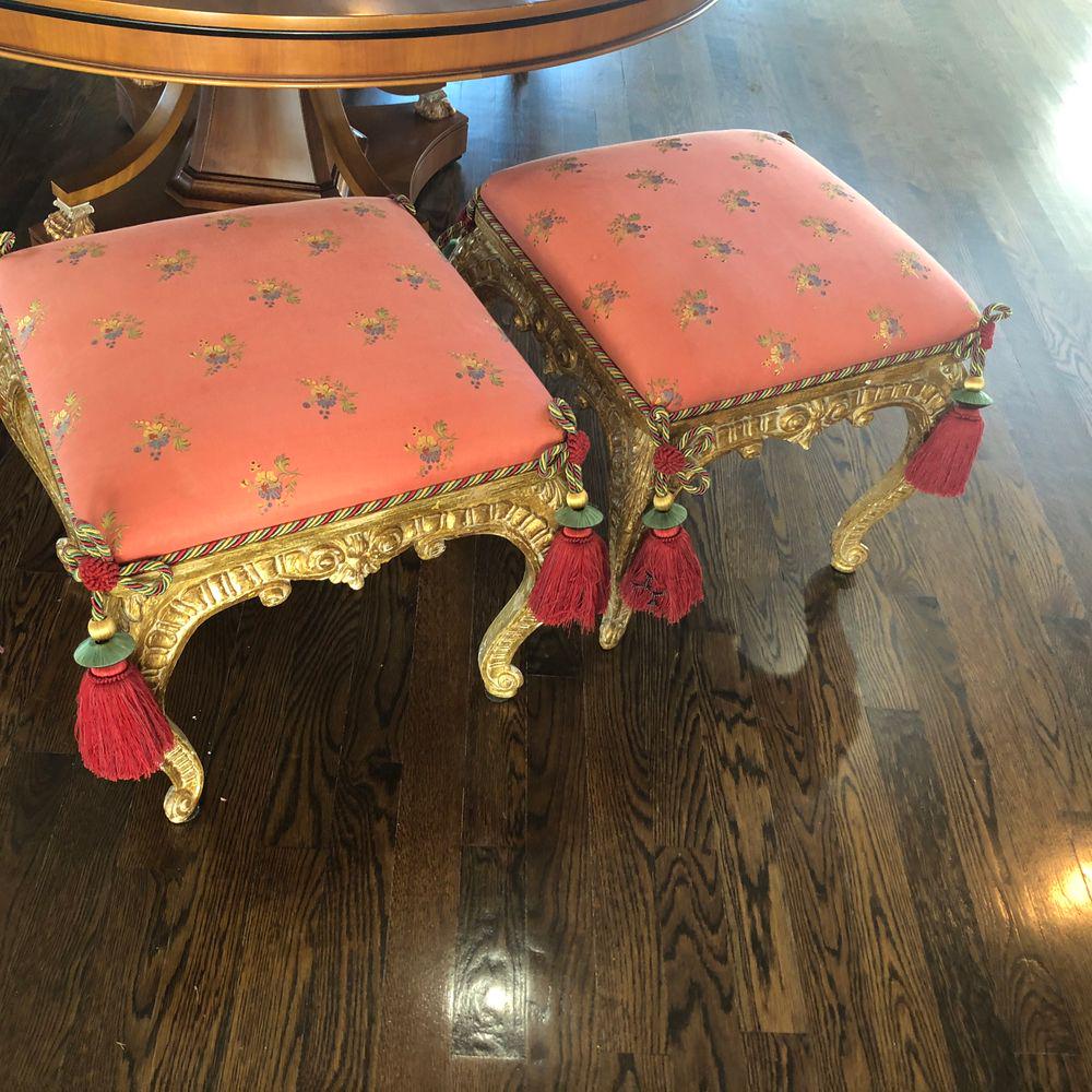 Pair of ottoman/bench upholstered seating with carved (1 of 4)