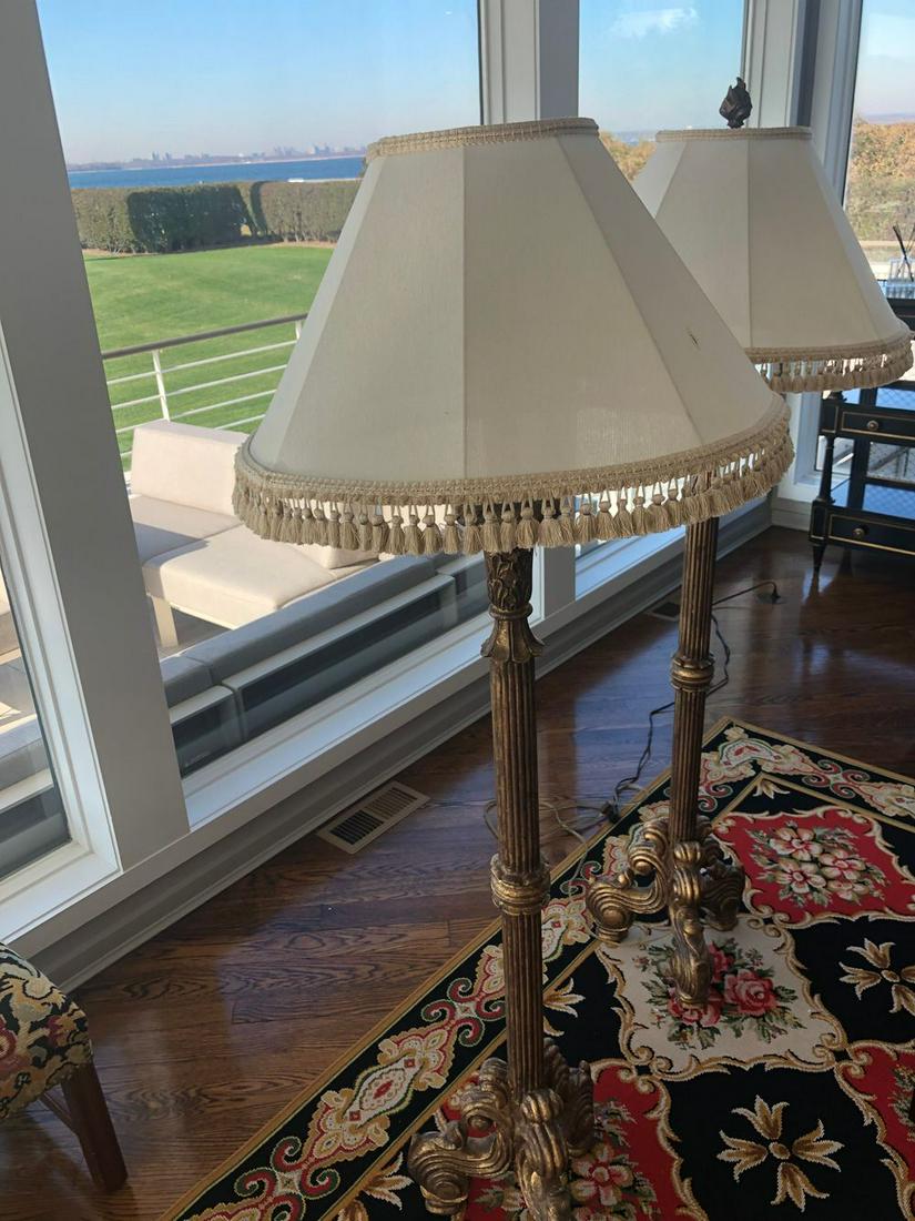 Pair of Painted Wood Floor Lamps one w/broken finial (1 of 4)