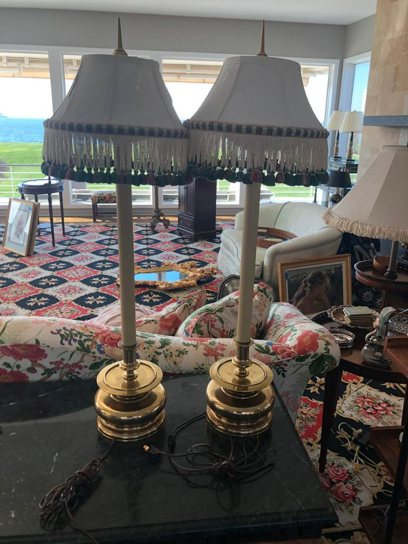 Pair of Chapman Candlestick Lamps 34H Shades Damaged (1 of 4)