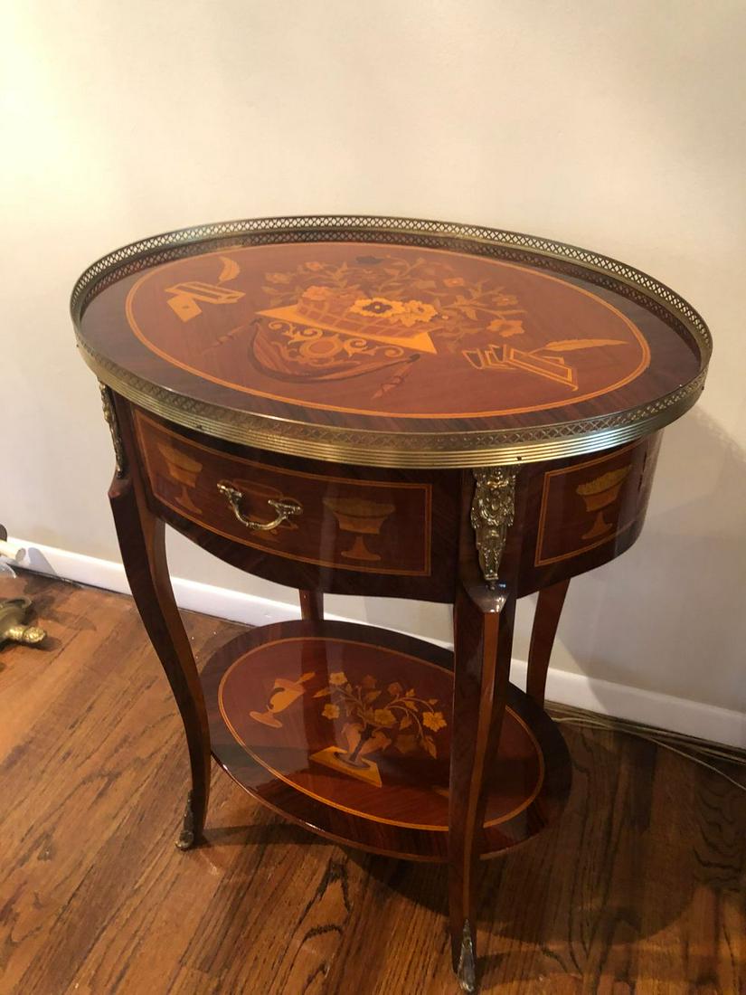 Inlaid Round Table and Shelf 23Hx17wx29d PICK UP IN (1 of 4)