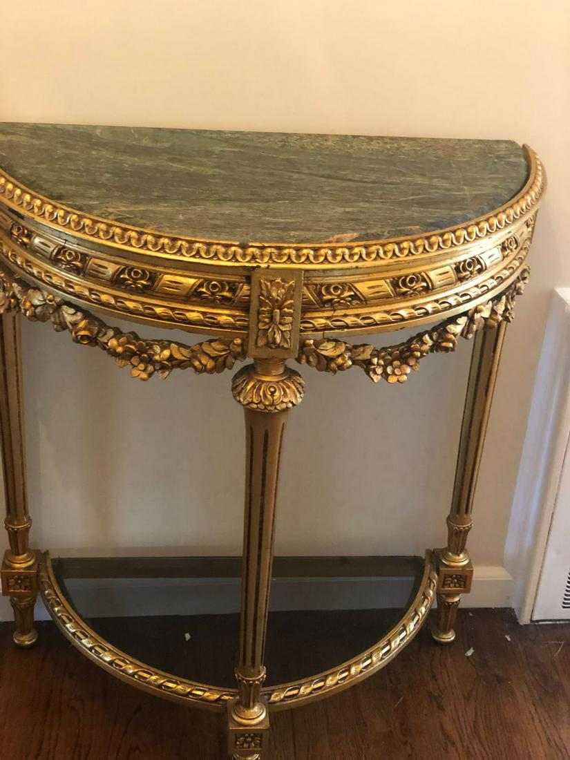 Marble Top Hall Stand Gold Painted Glass Bottom 15D x (1 of 4)