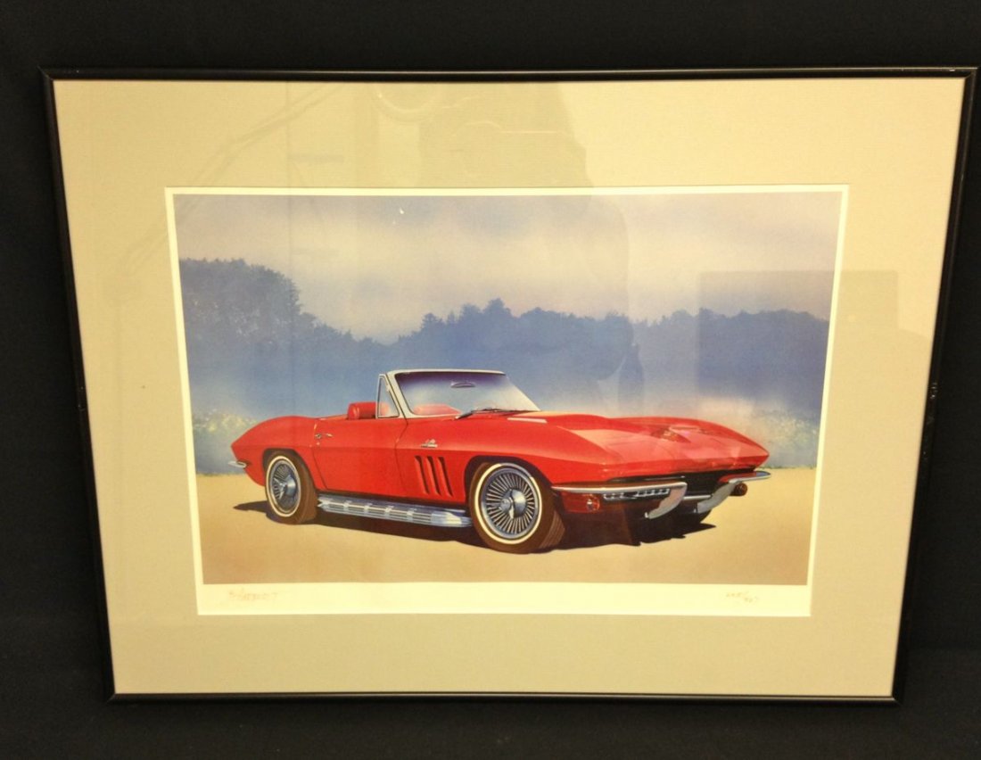 Framed Print Red Car Signed B Harbor T 19.5x25.5: Framed Print Red Car Signed B Harbor T 19.5x25.5