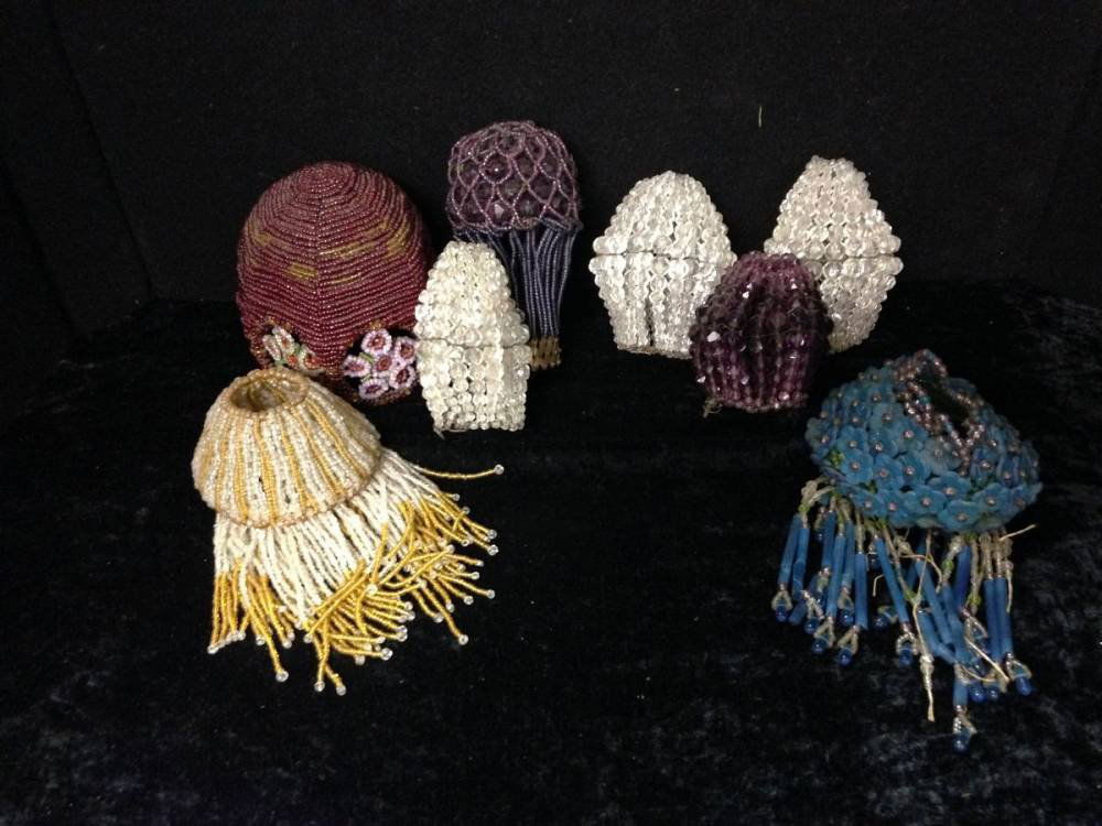 Lot Of 7 Czech Antique Beaded Lampshades Various Sizes: Lot Of 7 Czech Antique Beaded Lampshades Various Sizes and Conditions