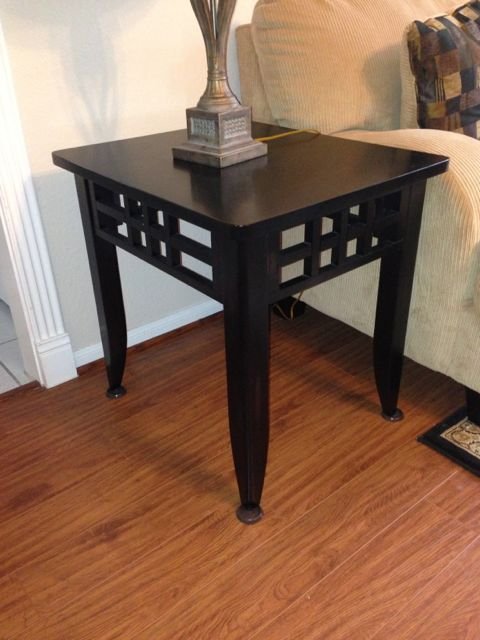 Espresso Finish End Tables QTY 2: Very nice transitional style end table. Espresso finish. Perfect companion to your sofa or chair. Overall Dimensions: 23'' H x 26'' W x 24'' D