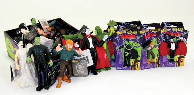 Imperial Rubber Monster Collection: Imperial Rubber Monster Collection. This lot includes 23 stretchable rubber monsters with retail counter point of sale bin and a complete set of six Imperial monster key chains. All mint with