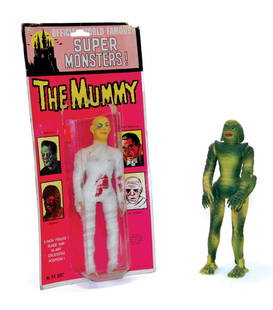 AHI Creature & Mummy Action Figures: AHI Creature From the Black Lagoon & Mummy Action Figures. Two Azrak/AHI 8" action figures: the Creature from the Black Lagoon ("female" version, loose) and the Mummy with his original blister card. I