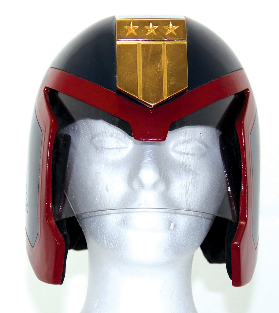 Don Post Studios Prototype Judge Dredd Helmet: Don Post Studios Prototype Judge Dredd Helmet. Highly finished and detailed prototype helmet, complete with inner lining and cushions, created by Don Post Studios. Starting at $100