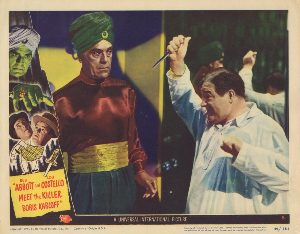 Set of 2 Boris Karloff Lobby Cards: Set of 2 Boris Karloff Lobby Cards. Includes Abbott and Costello Meet the Killer, Boris Karloff (Universal, 1949) and a Spanish lobby card for The Walking Dead (Warner Bros., 1936). Fine. Starting at 
