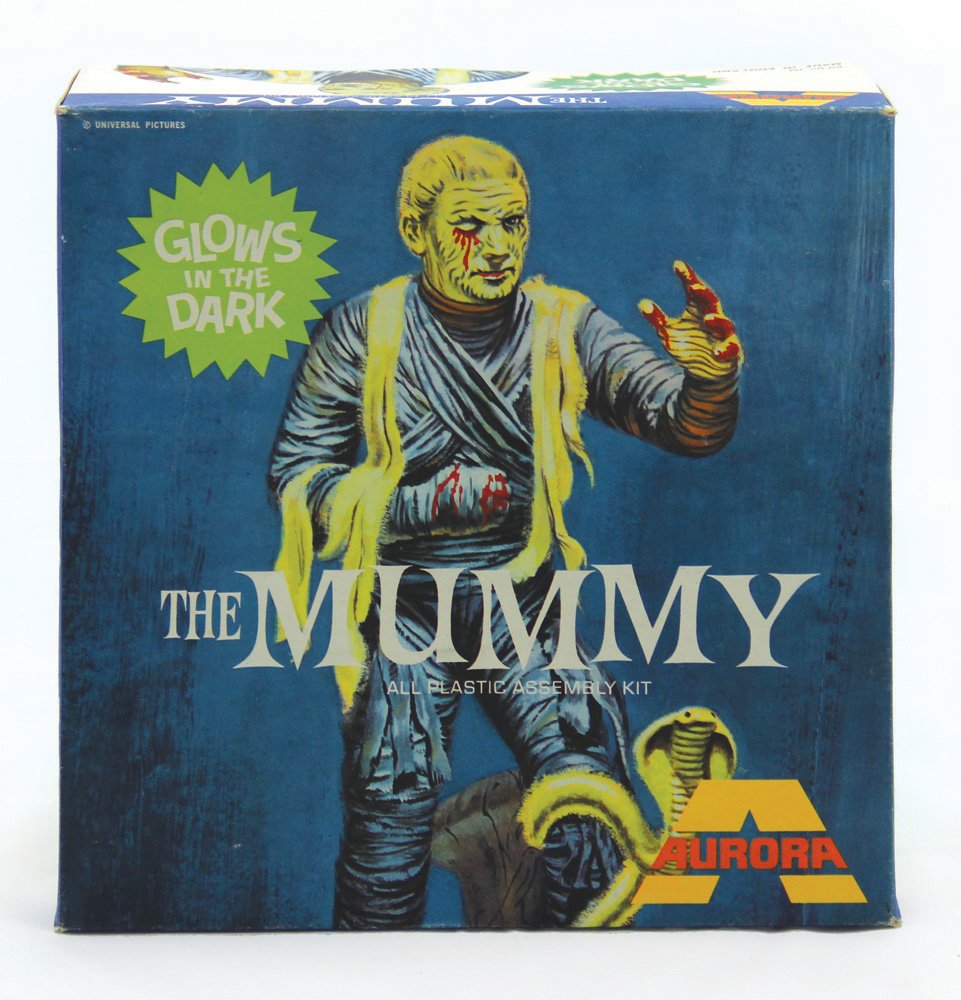 Aurora Glow in the Dark Mummy Model Kit: Aurora Glow in the Dark Mummy Model Kit. Vintage model kit produced by Aurora, unassembled in original box. In fine condition. Starting at $60