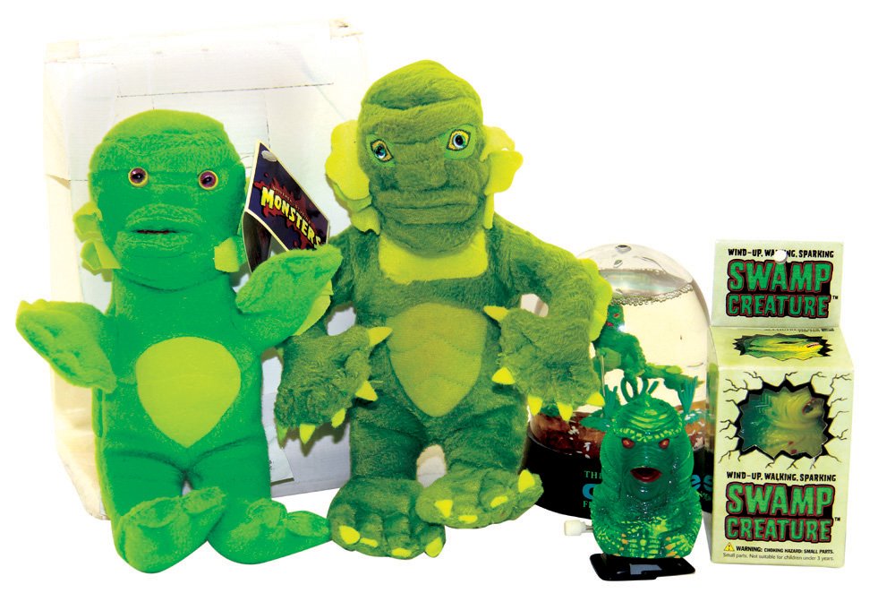 Set of Creature Snow Globe, Dolls & Windup Toys: Set of Creature Snow Globe, Dolls & Windup Toys. Includes one snow globe, two windup toys (one in box), and two plush Creatures (one made by Stuffins and one made by Nanco). In fine condition. Startin