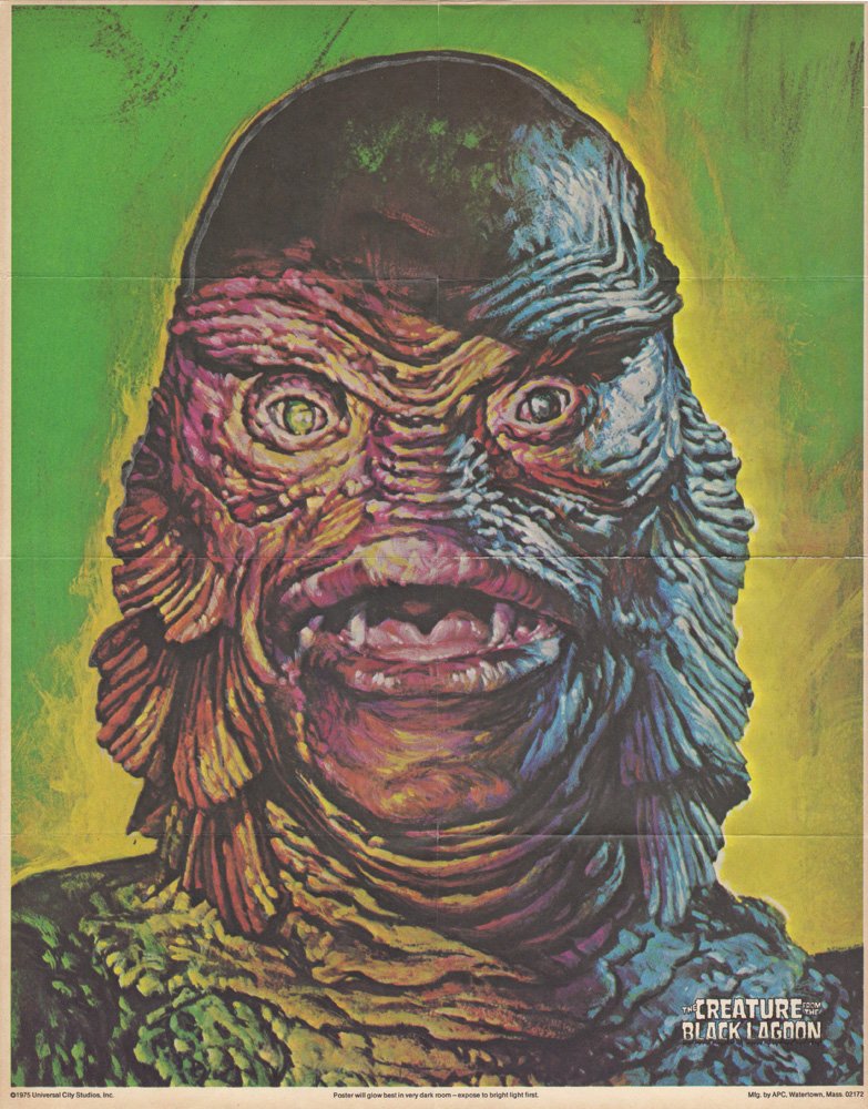 Post Cereal Creature from the Black Lagoon Print: Post Cereal Creature from the Black Lagoon Print. Original premium glow-in-the-dark print of the Creature from Post Cereal. Measures 11" x 14". In fine condition. Starting at $30