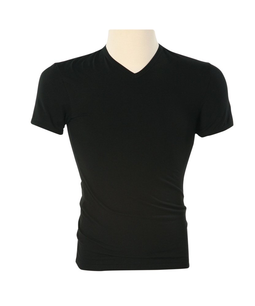 Peeta Training Center Apartment Shirt: Peeta Training Center Apartment Shirt from The Hunger Games. Black v-neck t-shirt worn by Josh Hutcherson as Peeta while in the training center apartment. Worn with burgundy pants from lot 85 and boot