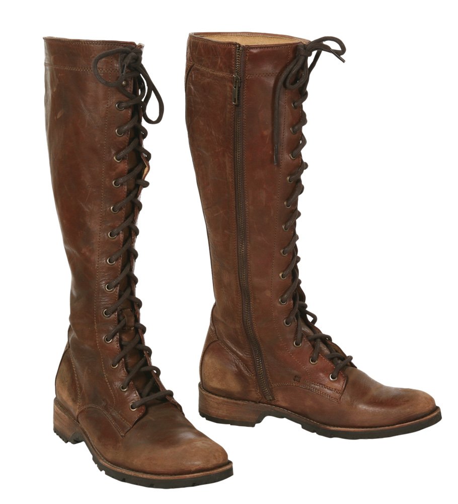 Katniss Hunting Boots from Catching Fire Poster: Katniss Hunting Boots from The Hunger Games: Catching Fire Poster. Pair of knee-high brown leather lace-up side-zip boots purchased and distressed for use by Jennifer Lawrence as Katniss in the first