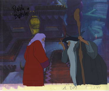 Bakshi Signed Cel of Gandalf & Ariman from LOTR: Ralph Bakshi Signed Original Multi-Cel Production Setup of Gandalf and Ariman from The Lord of the Rings. (Fantasy Films, 1978) Two-cel production setup of Gandalf and Ariman (a.k.a. Saruman), present