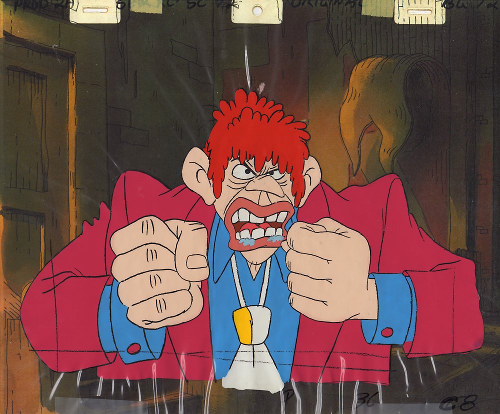 Crazy Shapiro Cel from Hey Good Lookin': Original Production Cel of Crazy Shapiro from Hey Good Lookin'. (Warner Brothers, 1982) Hand painted original production cel of Crazy Shapiro presented on a laser color background, measuring 10.5 in. 