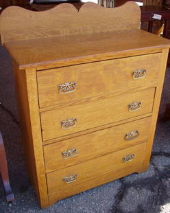 Antique Quarter Sawn Golden Oak Chest/Dresser: Refinished Heavy Solid Construction. 34 1/2"w x 15 1/2"d x 44 1/2"h. Custom Crating & Shipping Available.