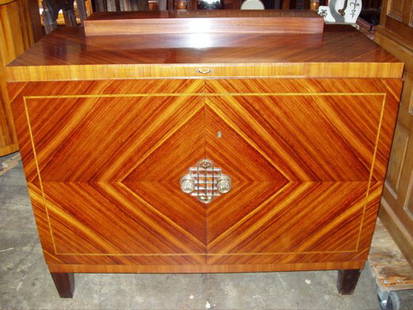 Art Deco European Rosewood Server: Pull Out Marble Insert. Overall good condition with a few small veneer chips. 37"w x 34"d x 39 1/2"h. See our other listings for the matching Table, Chairs, Buffet and China Cabinet. 