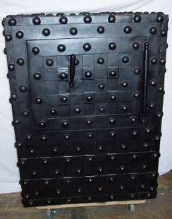 Antique Italian Iron Safe: Solid Italian Safe with latch opening and fitted interior. This piece has had the outer exterior restored and painted. No key.36 1/2"w x 25"d x 48"h. Custom Crating & Shipping Available.