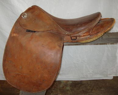 English Horse Back Riding Saddle: Original condition. 22"w x 13"d x 20"h.