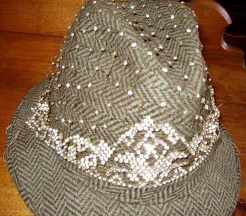 Rhinestone Costume Jewelry Hair Net: This hair net is made to go over a woman's hair. Needs some restoration. 1900-1950's.