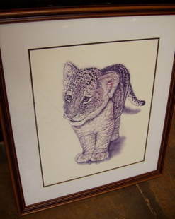 Wildlife Animal Pencil Print of Lion Cub: Signed & Numbered Regular print. No. 49 of 650. Signed by Jacquie Marie Vaux. Certificate of Authenticity. Gallerie De Vaux #7 Mt. Lassen Drive, C251 San Rafael, CA 94903 415-499-8454 22 3/4"w x