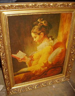 A Genuine Fiehl Reproduction Oil Painting: Made in England. Oil transfer of famous painting. 24 1/2"w x 29 1/2"h.