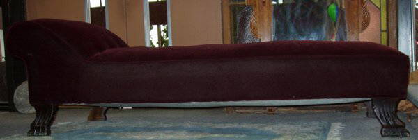 Victorian Fainting Couch, Turn of the Century: Upolstry in good condition. 75"w x 27"d x 24"h. Custom Crating & Shipping Available.